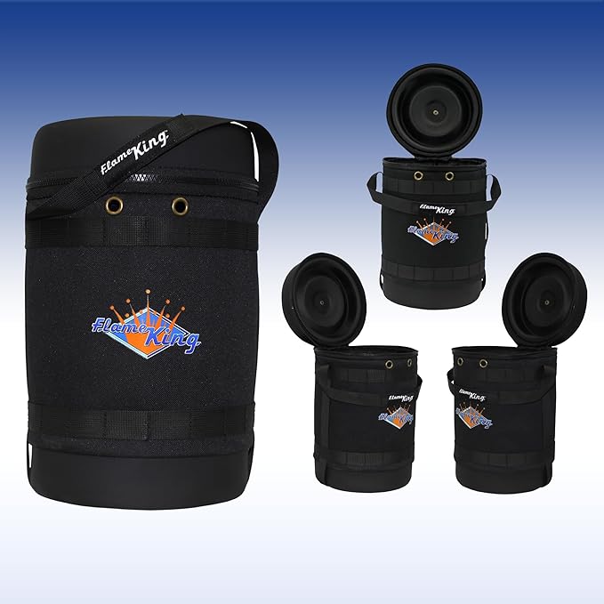 Flame King Gas Hauler Pro Kit - Insulated Protective Carry Case, 5LB Propane Tank with Built-in Gauge and 5-FT Adapter Hose for Camping and Outdoor Adventures