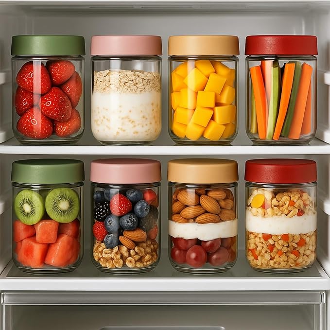 12 Pack 16oz Glass Jars with Lids, Airtight Overnight Oats Containers, Salad& Yogurt Storage, Mason Jars for Snacks, Spices, Meal Prep – Reusable