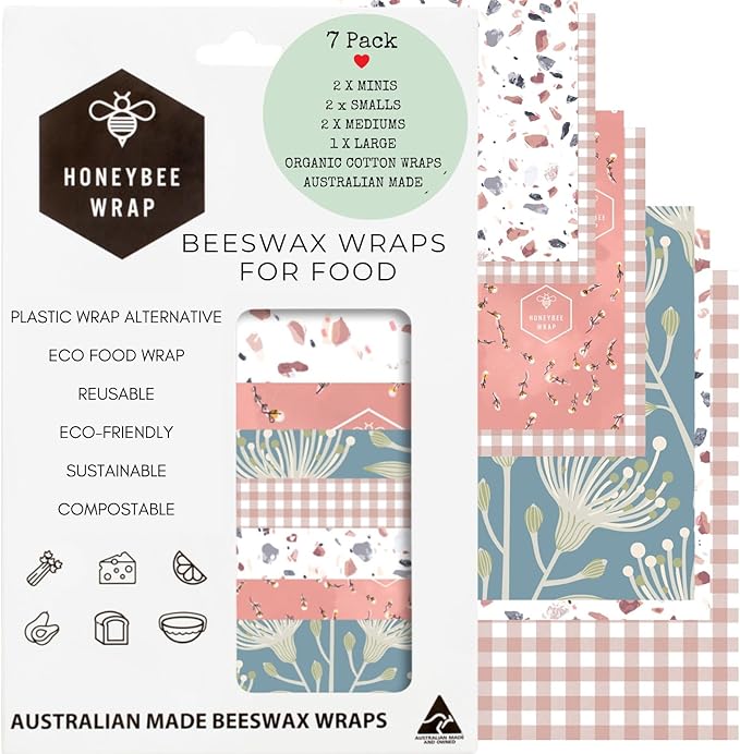 Reusable Beeswax Wraps for Food | 5 Pack | Eco Friendly, Organic, Biodegradable, Plastic Free, Bee's Wrap Bowl Covers and Food Storage | Cling Wrap Alternative