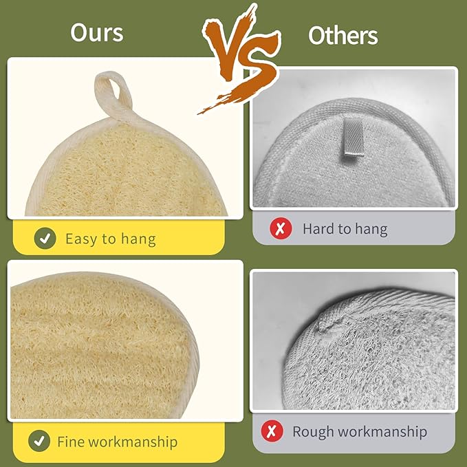 Natural Loofah Exfoliating Body Scrubber(2Pack),Made from Organic Bath Luffa for Women and Men