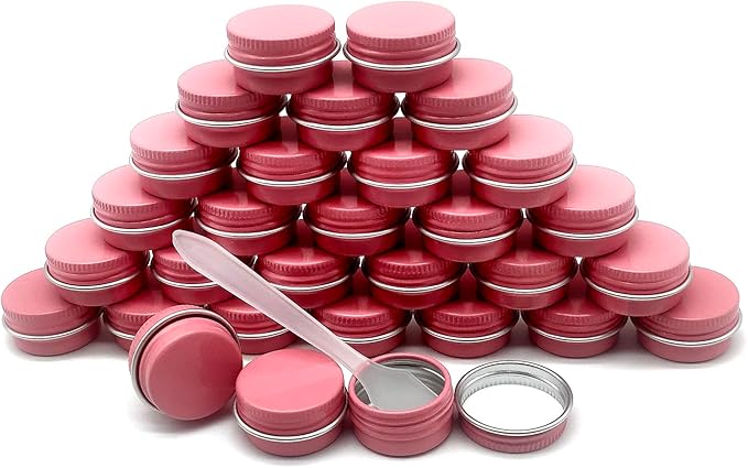 30 pack 5ml Round Lip Balm Tin Cans, 5g Aluminum Makeup Sample Containers with Screw Lid, Empty Pink Metal Tins Pot Storage Travel Tin Jars for Cosmetic, Cream, Candle, Tea, 5 Gram Tins