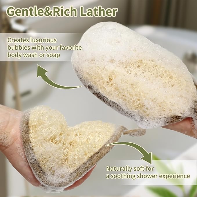 Natural Egyptian Loofah Bath Sponge Exfoliating Shower Scrubber Organic Luffa for Men and Women(tan 2Pack)