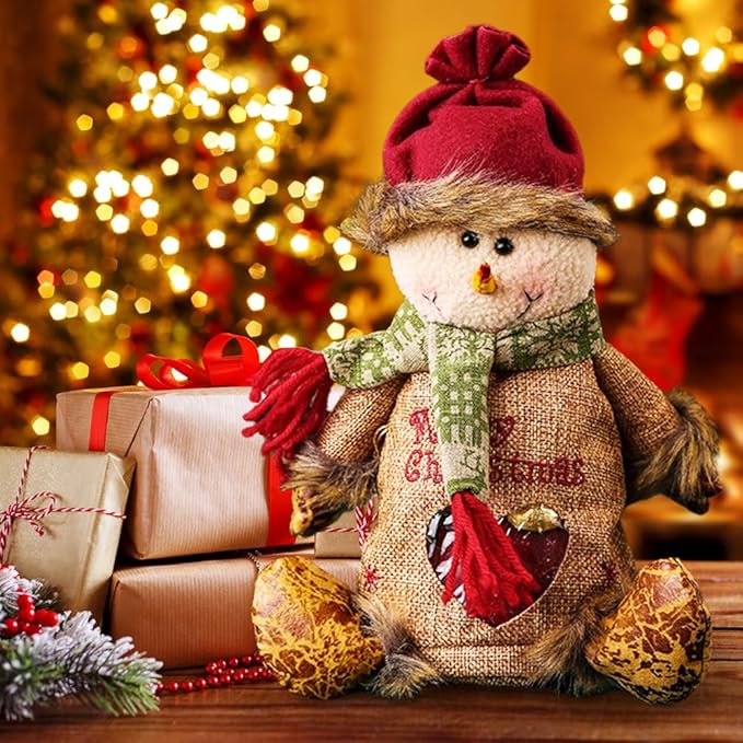 6pcs Christmas Gift Bags Zipper Design, Reusable Flax Fabric Christmas Bags For Candy, Apples (Set)