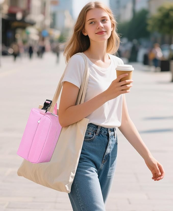 Small Insulated Snack Bag Lunch Box,Collapsible Reusable Small Lunch Bag with Snap Buckle Handle for Beach Travel Picnic,Pink 5-Can(3L)