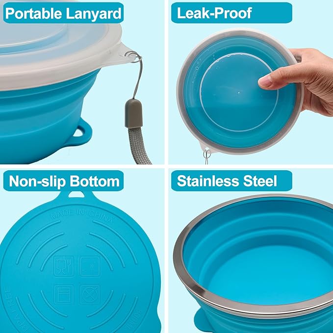 Mess Kit for Camping Silicone Collapsible Bowl Collapsible Cup and Stainless Steel Spoon for Backpacking Outdoor Hiking Traveling and Picnic - 4 Pack