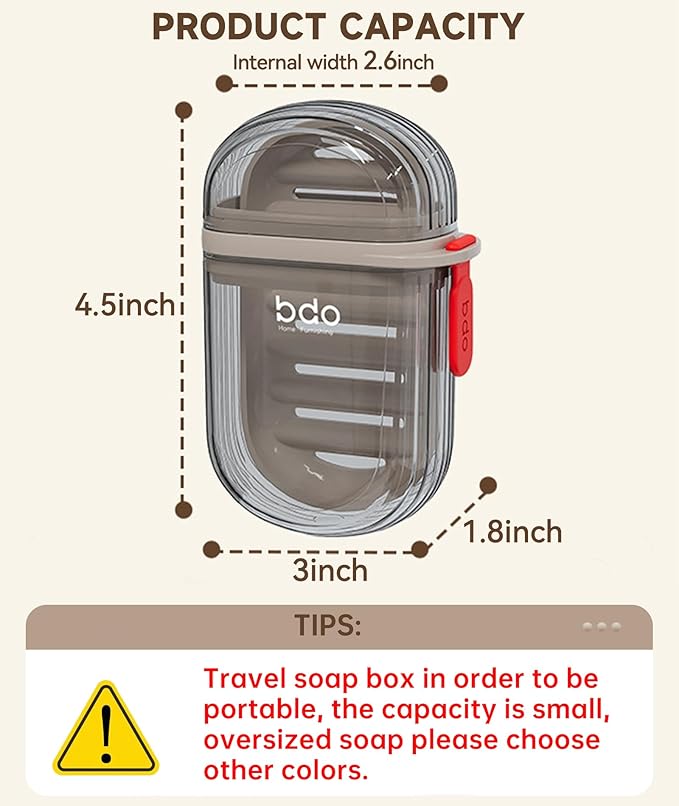 Travel Soap Case, Leakproof Soap Container with Lid, Portable Bar Soap Holder for Traveling, Soap Dish for Bathroom, Shower, Gym, School, Camping, Vacation, Outdoor-Transparent-Black