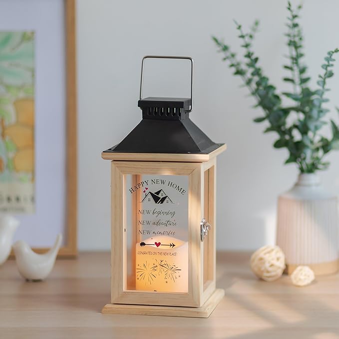 House Warming Gifts for New Home: Housewarming Gift for Women Farmhouse Home Decor Wood Lantern for Living Room Kitchen Counter Table Shelf