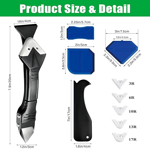 3 in 1 Silicone Caulking Tools, 10 Pack, Grout Removal Sealant Finishing Tool with Scraper(Stainless Steelhead), 5 Exchange Silicone Pads, Ideal for Kitchen, Bathroom, Tub Tile, Window Sealing