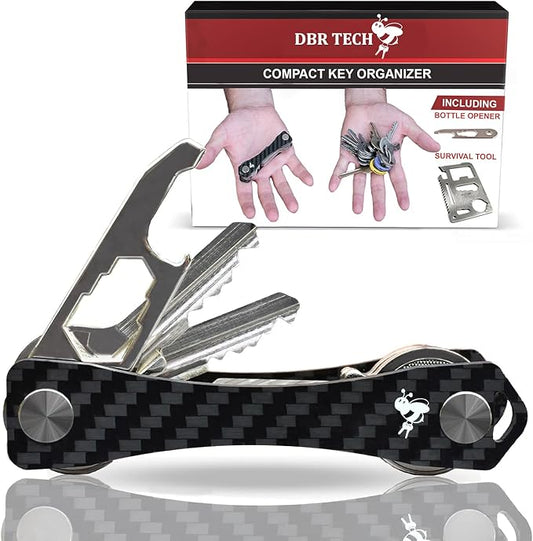 Carbon Fiber Compact Key Holder, Premium Smart Key Organizer Keychain (4-20 Slots), Heavy Duty Minimalist Multikey Folding Pocket Keyholder, Durable Locking Mechanism, Slick Slim Quiet Profile