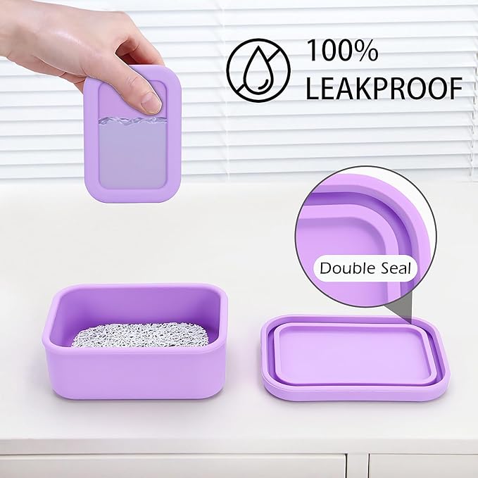 Silicone Bar Soap Travel Case,Completely Leak Proof Bar Soap Holder,Compact Soap Bar Container,Portable Soap Box for Traveling,Camping,Gym,Outdoor (Light Purple)