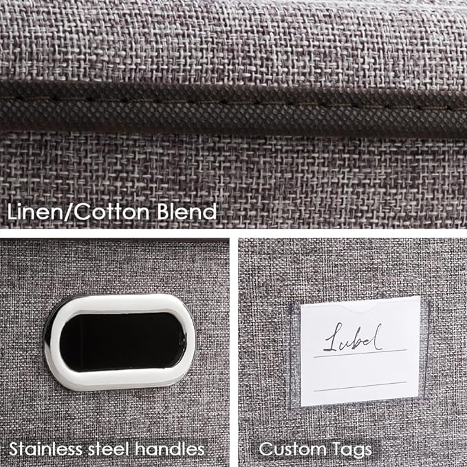 PRANDOM Storage Bins with Lids [3-Pack] Linen Fabric Foldable Storage Boxes Organizer Containers Baskets Cube with Cover (23.4X15.9X11.5) For 6+ Year Old Boys and Girls
