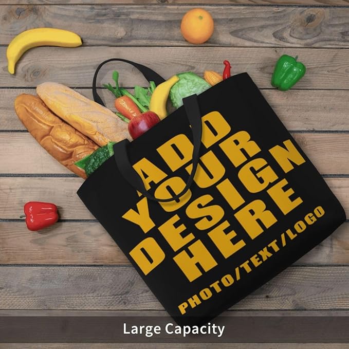 Custom Large Black Tote Bag With Pocket Extra Large Reusable Grocery Bags