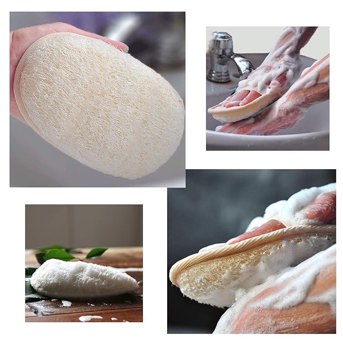 UCINNOVATE Natural Shower Loofah Eco-Friendly Egyptian Sponge 7 Packs, Exfoliating Loofah Sponge Face Pads Scrubber, Large Exfoliating Shower Loofa Body Scrubbers Buff Away Dead Skin for Smoother