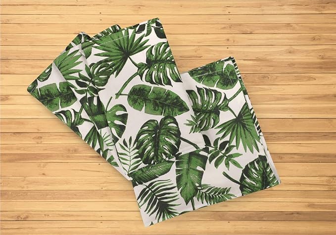 Urban Villa Tropical Print Kitchen Towels - Set of 6, 100% Cotton, Mitered Corners, Oversized 20x30 Inches, Highly Absorbent