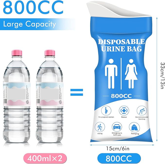 DIBBATU Disposable Urine Bag, 12/24 PCS Pee Bags for Travel for Women/Men, 800ML Emergency Portable Urinal Bag and Vomit Bags, Unisex Urinal Bag for Camping, Traffic Jams, Pregnant, Patient
