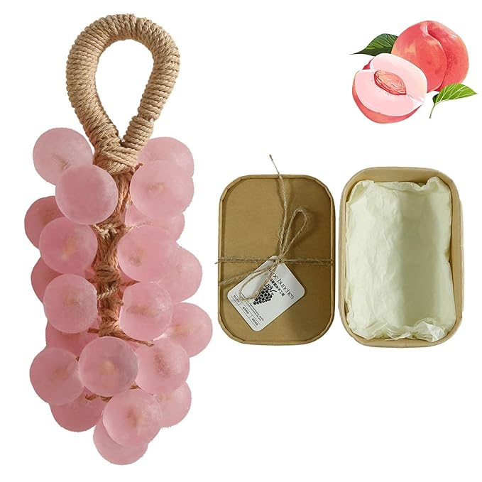 Crystal Grape Soap, Personalized Original Handmade Crystal Grape Soap for Gentle Cleansing, Decorative Grapes Cluster Gift Set for Bath (1, Peach flavor)