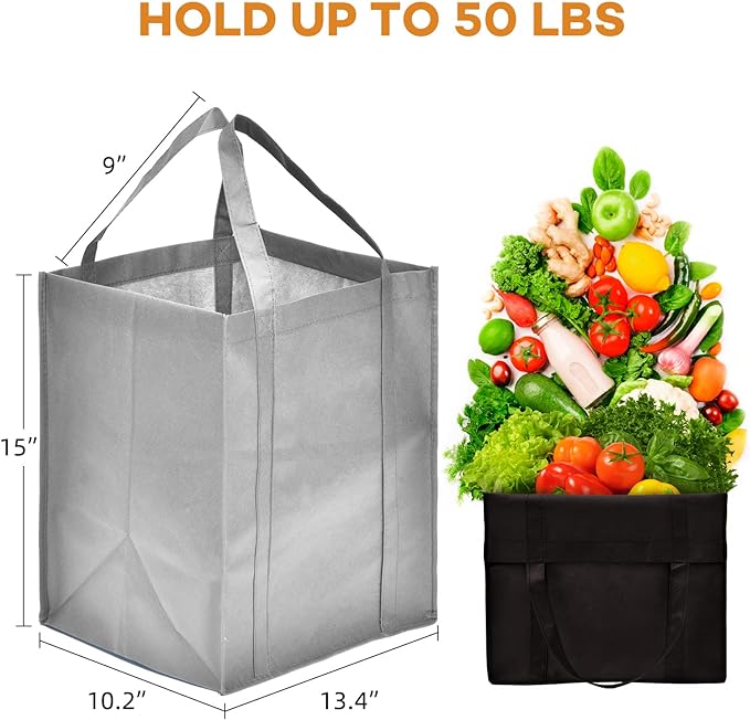JERIA 24-Pack Reusable Grocery Bags，Large Washable Foldable Shopping Bags，Heavy Duty Tote Bags with Reinforced Handles