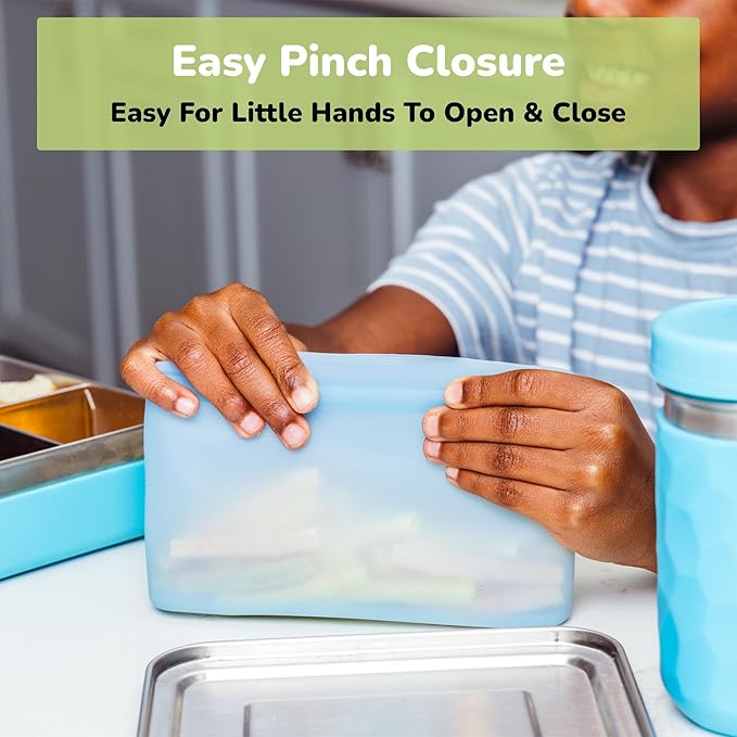 WeeSprout Reusable Silicone Bags (Set of 3) 100% Food Grade Storage Containers, Leakproof, Dishwasher & Microwave Safe, Snack, Sandwich, Quart, & Half Gallon Sizes