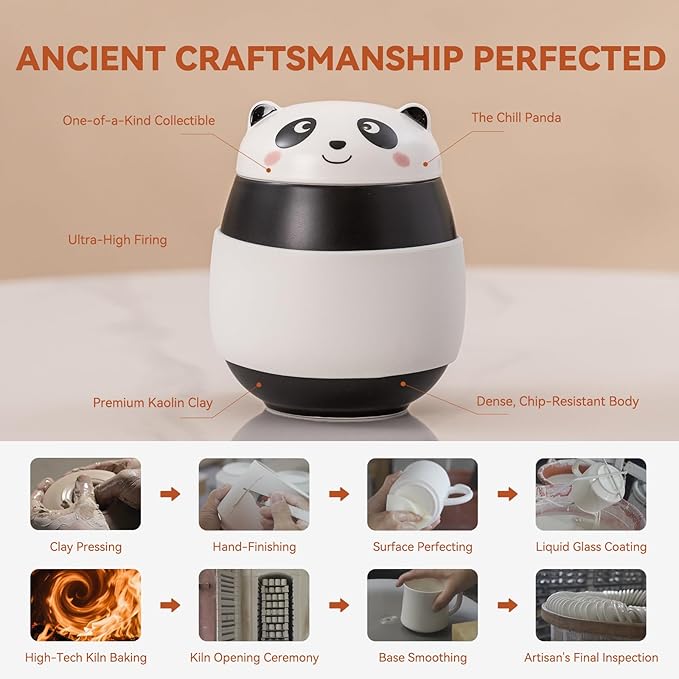 14.8oz Cute Panda Ceramic Mug with Lid & Heat-Resistant Silicone Sleeve – 1340℃ High-Fire Hand Warmer Coffee Cup, Lead-Free & Microwave Safe, Great Gift for Cold Days