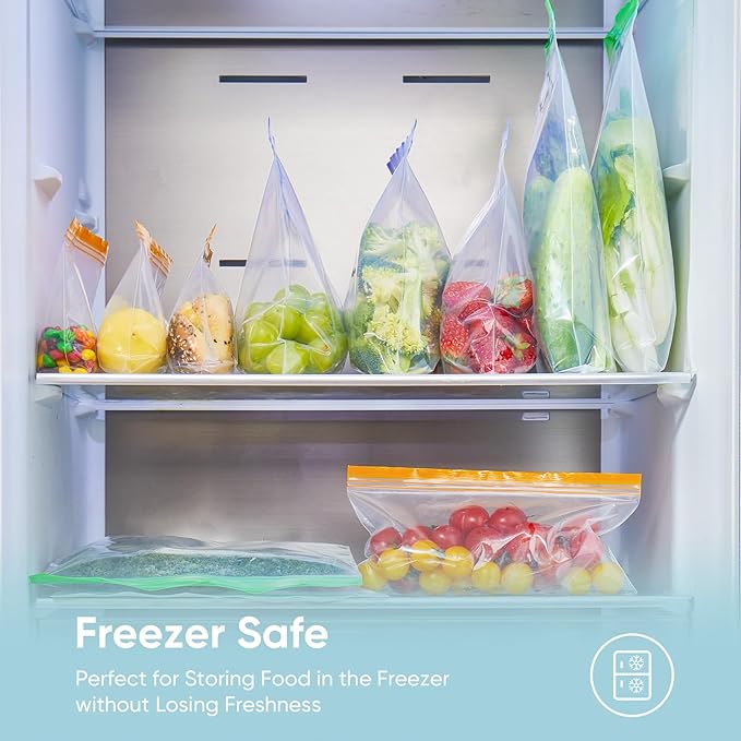 Lerine 14 Pack Reusable Freezer Bags Dishwasher Microwave Safe, Leakproof Extra-Large Reusable Snack Bags, BPA Free Food Storage Bags for Meal Prep (4 Gallon 6 Sandwich 4 Snack Bags)