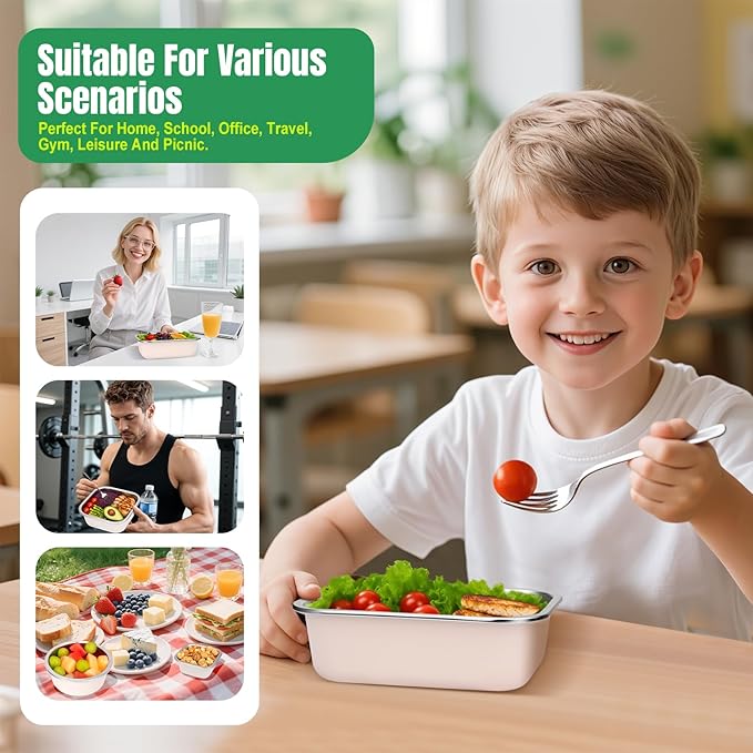 34oz Stainless Steel Lunch Box With Leakproof Tempered Glass Lids Microwavable Stainless Steel Food Storage Containers Stackable Freezer Fruit Snack Meal Prep Metal Bento Box for Travel Picnic Round