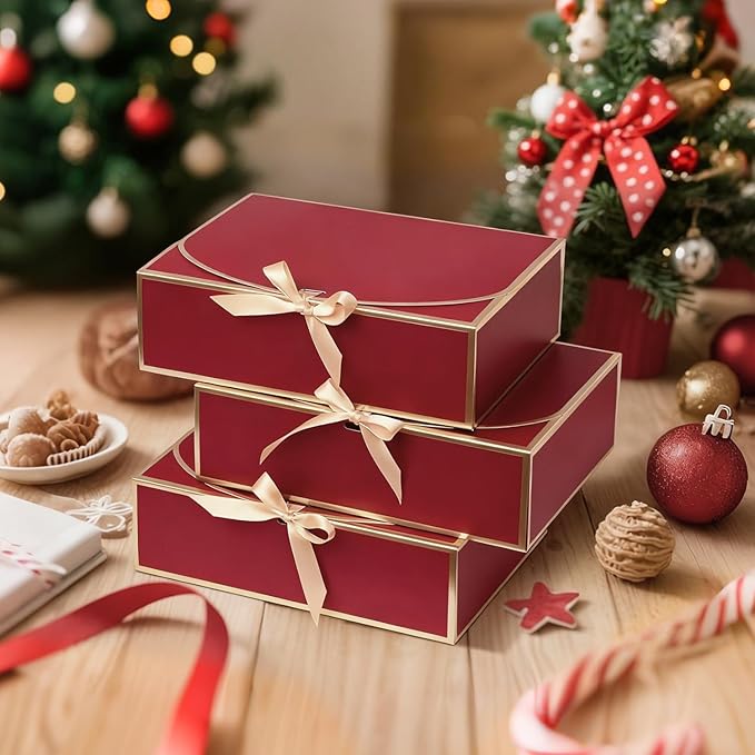 WLUSEAXI 10Pack Red Gift Boxes, 10.6x7.8x3.1Inch Bridesmaid Proposal Box with Ribbons, Gift Boxes with Lids for Presents, Mother's Day, Wedding, Groomsmen Proposal, Birthday Party
