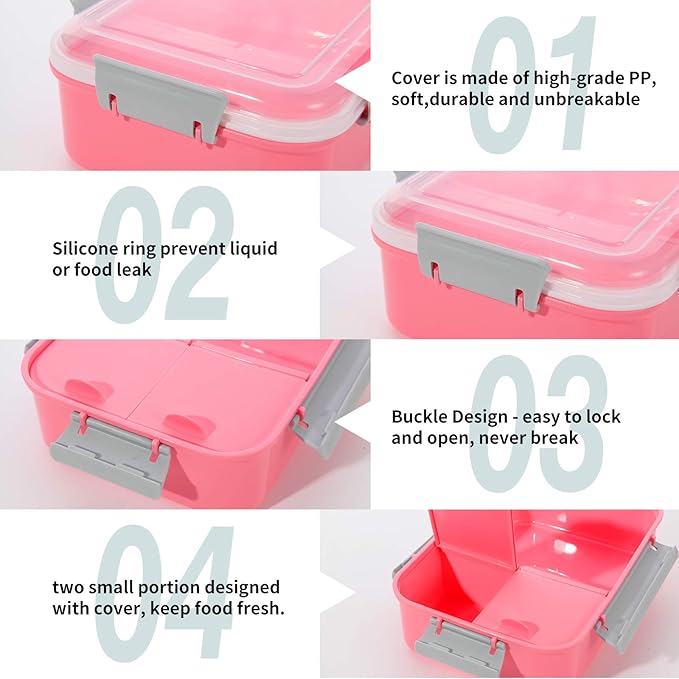3 Pack Sandwich Container,Reusable Sandwich Containers for Lunch Boxes,Plastic Sandwich Box Tupperware for Kids Adults, Divided Salad Bento Box Food Meal Prep Container for School, Office,Travel, 40oz