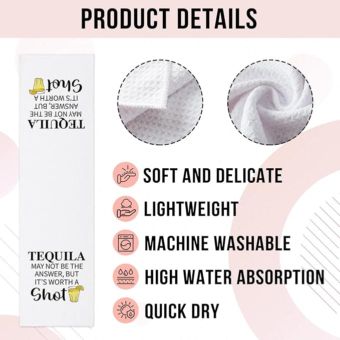 Funny Tequila Kitchen Towels, Tequila May Not Be The Answer But It's Worth A Shot Dishcloths, Bar Decor Towels for Bartenders, Housewarming Gifts for Women Friend Bartenders Cocktail Lovers
