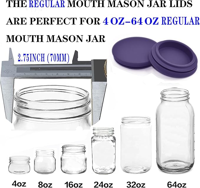 Regular Mouth Mason Jar Lids - Upgrade Canning Lids Fit for All Regular Mouth Mason Jars,Food Grade Silicone Mason Jar Caps,Dishwasher Safe,Leak Proof Reusable Lids,3 Pack (Violet-3 Pack)