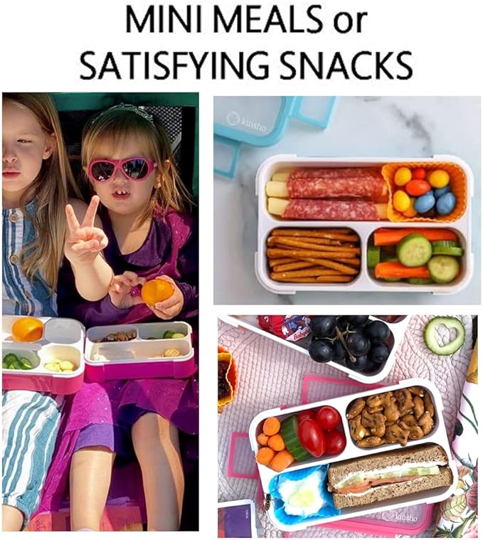 kinsho Snack Container - Small Bento Lunch Box for Kids Girls Boys Toddlers | MINI Leak-proof Boxes, Baby Bentobox for Daycare, Portion Containers, BPA-Free Pink and Blue Set of 2