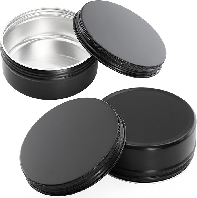 Foraineam 48 Pack 4 oz Metal Round Tins with Screw Lid, Black Aluminium Empty Candle Tins Storage Tin Jars, Cosmetic Sample Containers Travel Tin Cans for Salve, Cream, Spices or Candles