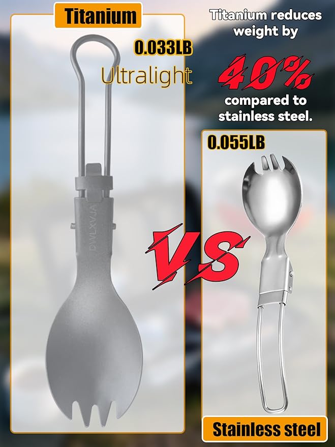 Reusable Camping Utensils Set Titanium, 3-Piece Spork Spoon Knife Combo with Case, Lightweight Foldable Flatware for Hiking, Backpacking, Travel & Workplace Lunch, Gifts for Men, Outdoorsmen, Campers