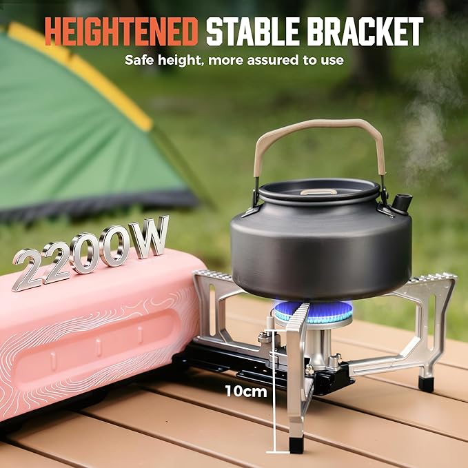 BIG HORN OUTDOORS Butane Camping Stove, Portable Folding Gas Burner with Carry Bag for Camping, Emergency Use and Outdoor Cooking, Pink