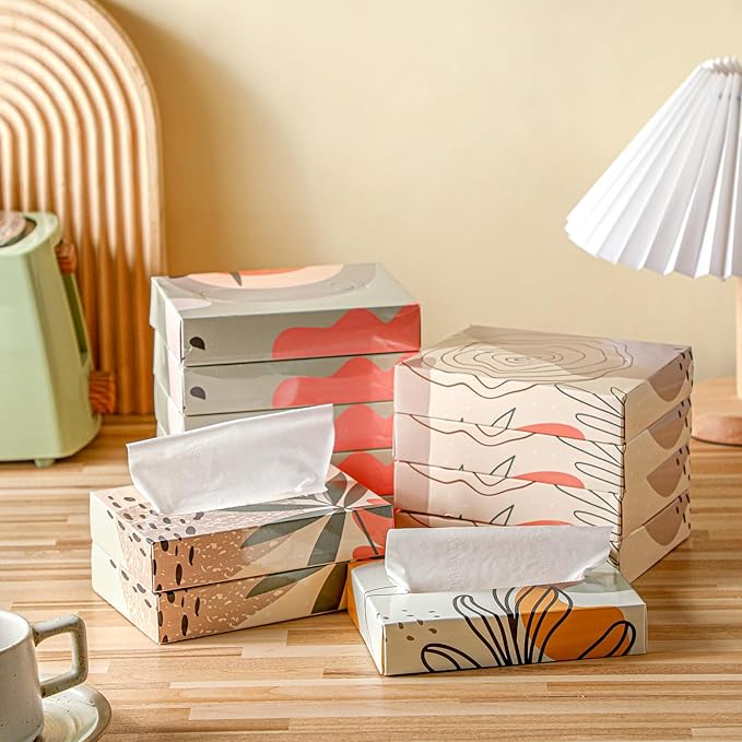 Yinder 24 Packs 960 Sheets Tissue Cube Car Facial Boxes Disposable Facial Travel Tissues Holder Soft Watercolor Boxes 2 Ply 40 Sheets for Wedding Household Car Kitchen Bathroom(Elegant)