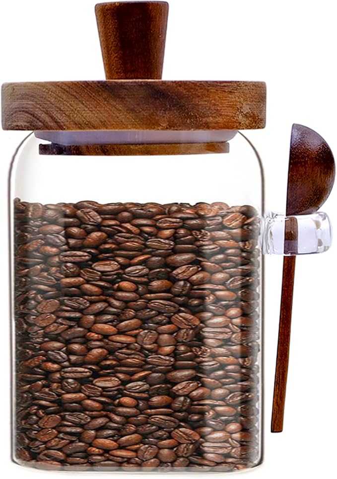 Spice Jars Overnight Oats Containers with Airtight Lid and Wooden Spoon,17 OZ Glass Food Storage Canisters, Glass Jars for Coffee Bean, Sugar, Dry Goods,Cookie,Candy,Cereal,Tea,Salt