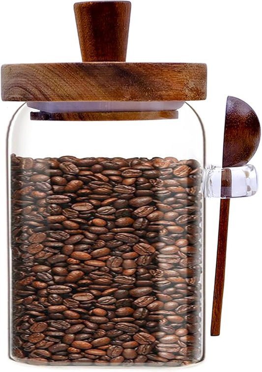 Spice Jars Overnight Oats Containers with Airtight Lid and Wooden Spoon,17 OZ Glass Food Storage Canisters, Glass Jars for Coffee Bean, Sugar, Dry Goods,Cookie,Candy,Cereal,Tea,Salt