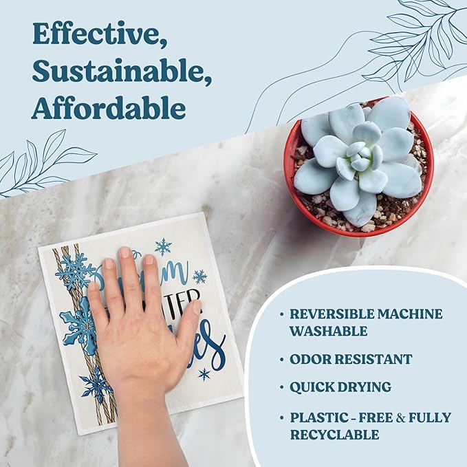 Christmas Swedish Dishcloths for Kitchen, Winter Xmas Snowflake Blue Kitchen Dish Towels for Washing Dishes, 4 Pack Reusable Paper Towels, Sponge Cloths for Home Party Housewarming Cleaning