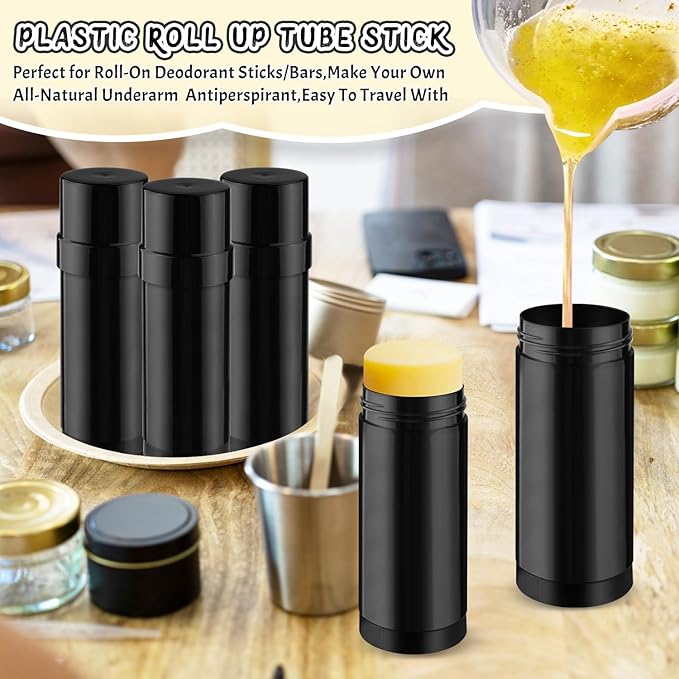 15 Pack 2 oz/60ml Plastic Deodorant Containers,Empty Round Twist-Up Solid Stick Tube Container for Homemade Deodorant,Shaving Soap Stick,Heel Lip Balm,Solid Lotion Bars-Top Filling,Black