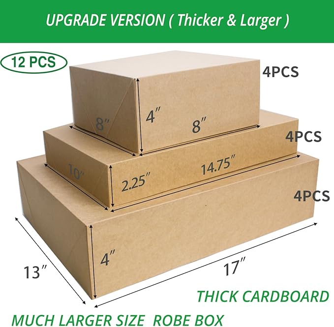 12 Rustic Kraft Gift Wrap Boxes with Lids for wrapping Large Clothes (Assorted sizes for wrapping Robes,Blankets, Coat, and Shirts) and 80 Different Occasion Tag Stickers for Mother’s, Father’s Day,Birthdays, Baby Showers, Weddings Presents Packaging
