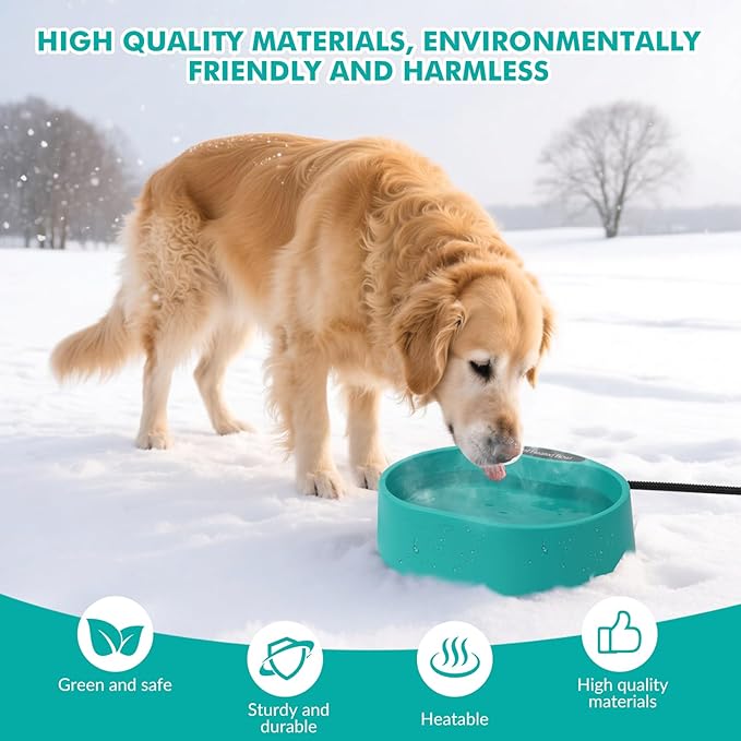 Large Heated Pet Water Bowl for Dogs,Cats,Chicken, Heated Dog Water Bowl Outdoor Heated Water Bowl for Cat, 3.7L Heated Dog Bowl-Keep Water Warm in Winter, 35W Thermostatic Control and Anti Chew Cord