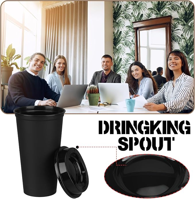 Domensi 30 Pack Reusable Coffee Cups with Lids 16 oz Disposable Travel Cups Bulk Plastic to Go Coffee Tumblers for DIY Hot Cold Drink Party Favors Coworker, Microwaveable (Black)