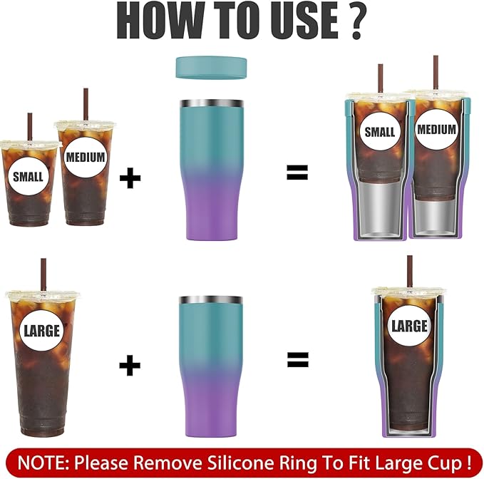 Universal Iced Coffee Sleeve with Handle - Insulated Double Wall Reusable Stainless Steel Holder Insulator for Cold Drinks Fits Small Medium Large To Go Cups Gifts for Men Women Him Her (Fairyland)