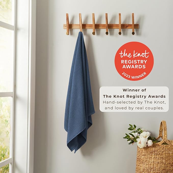Great Bay Home Navy Bath Towels - 100% Cotton 4 Pack 54x27 Bath Towel Set - Absorbent, Quick-Drying, Durable Towels for Bathroom Decor - Low-Twist, Two-Ply Fibers (Stone Blue)