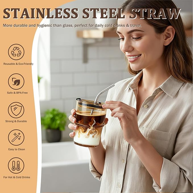 6 Packs Glass Tumbler with Lid and Straw Ice Coffee Cup Bridesmaids Proposal Gifts for Wedding Day Sets Thank You Stuffers Box Fillers Party Accessories Essentials Guest Favors Bulk