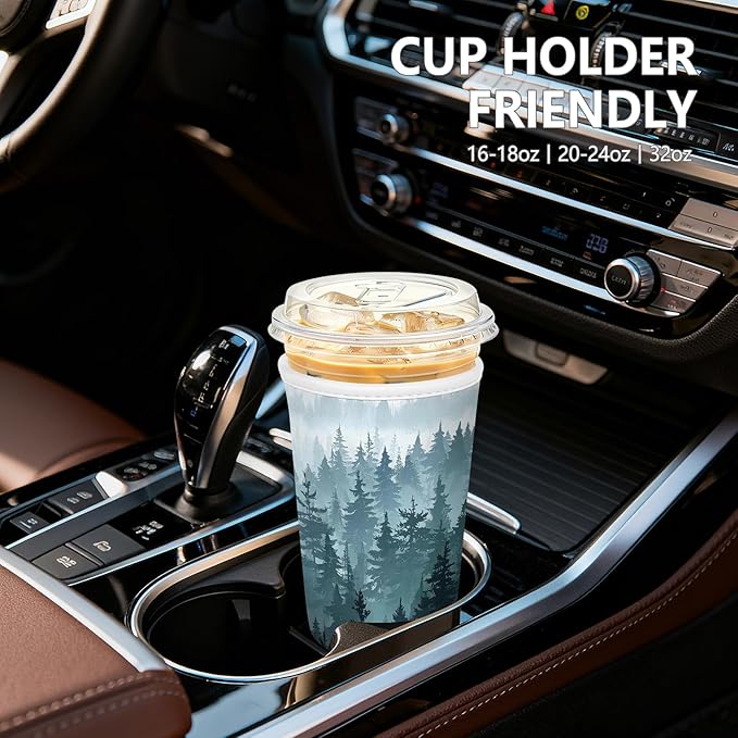 3 Pack Iced Coffee Sleeve, Reusable Insulated Neoprene Cup Sleeve for Cold & Hot Drinks Beverages, Cup Holder for 16-32oz Coffee Cups, nk Forest
