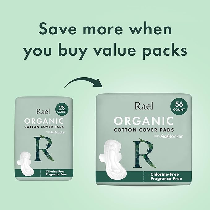 Rael Pads for Women, Organic Cotton Cover - Period Pads with Wings, Feminine Care, Sanitary Napkins, Heavy Absorbency, Unscented, Ultra Thin (Overnight, 20 Count)