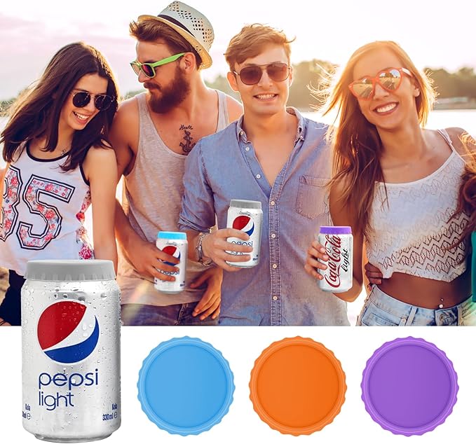 8PCS Silicone Soda Can Lids,BPA-Free Reusable Silicone Can Covers, Can Stopper or Protector For Soda,Beer, Drink, Juice, Coke, Beverage, Can Lid, Cover or Protector Quasi Beverage Cans