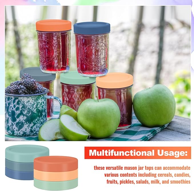 6 Pcs Silicone Wide Mouth Lids Mason Jar Lids Thickened Leak Proof Lid for 86 mm All Wide Mouth Mason Jars, Reusable Large Canning Jar Caps(Vintage Color)