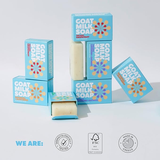 Goat Milk Soap Bars - Set of 8 Pieces | Made in Greece | All Natural, Organic, Goats Milk Soap Bars - Nourishing, Ideal for Sensitive Skin - Perfect for Kids, Men, and Women of All Ages