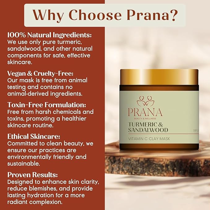 PRANA Sandalwood & Turmeric Face Mask - Natural Cleansing Facial Mask with Ayurvedic Ingredients - Bentonite & Kaolin Clay Mask - Brightening, Hydrating (3.71 Fl Oz (Pack of 3))